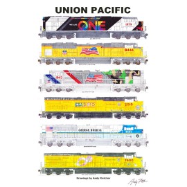 Union Pacific Tribute Locomotives 11"x17" Poster by Andy Fletcher signed