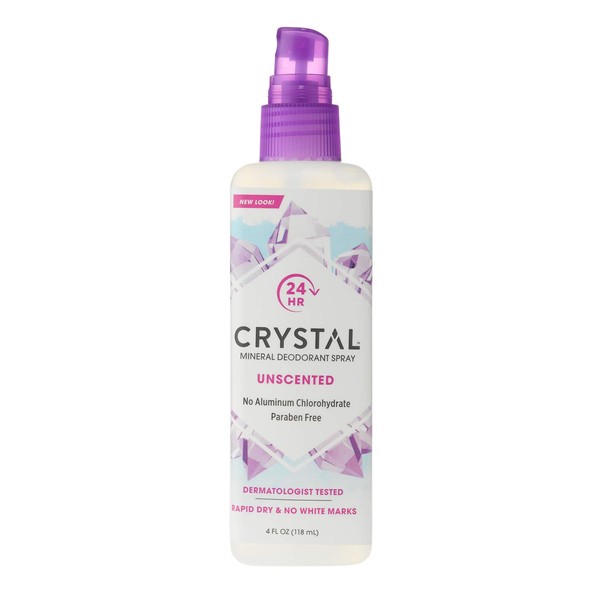 CRYSTAL Mineral Deodorant Spray- Unscented Body Deodorant With 24-Hour Odor Protection, Aluminium Chloride & Paraben Free, 4 FL OZ, Pack of 6