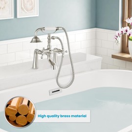 gotonovo Deck Mount Tub Bathtub Faucet Clawfoot with Handheld Shower 6 Inch Brushed Nickel Telephone Shaped Sprayer Showerheld Double Cross Handle