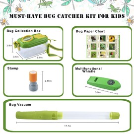 POMIKU Bug Catcher for Kids 5PCS, Outdoor Exploration Toys Gifts for Toddler Boys Girls Age 3 and up, Bug Hunting Vacuum, Bug Collection Box with Magnifying Glass, Whistle Compass