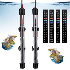 Dreyoo 2 Set Submersible Aquarium Heater, 100W/300W Adjustable Aquarium Fish Tank Heater with 4 Thermometers Stickers and Suckers, Adjustable Knob Thermostat for Marine Saltwater and Freshwater(300W)