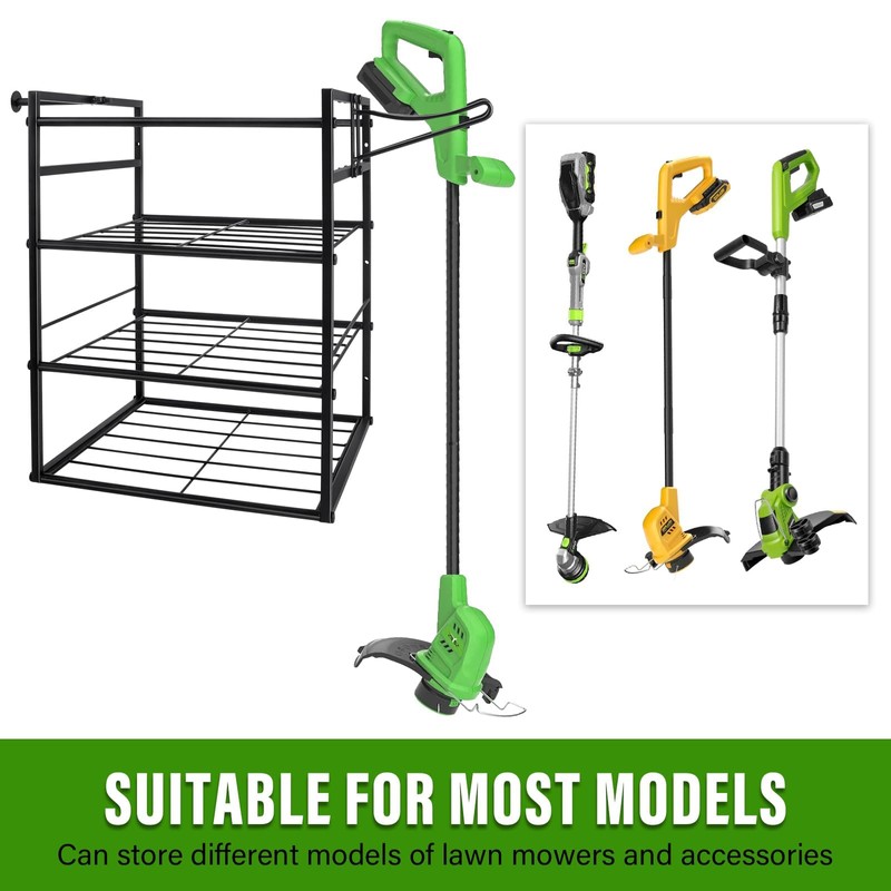 Black Alloy Steel Power Tool Organizer Wall Mount, 4-Tier Shelf,