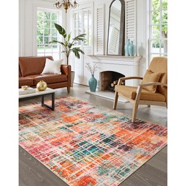 Beeiva Abstract Rugs for Bedroom 4x6, Modern Washable Non Slip Rug Non Skid, Ultra Thin Foldable Soft No Shedding Carpet for Living Room Bathroom Playroom Office - Multicolor