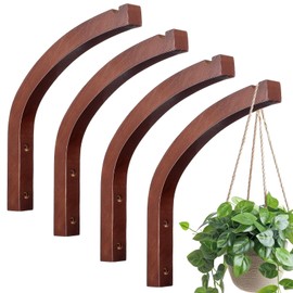 MBAIYO 4 Pcs Wooden Plant Hanger Indoor Outdoor, 8 Inch Hanging Plant Hooks for Wall, Wall Mounted Hanging Hook Brackets for Plants Planters Flower Bracket Lanterns Wind Chimes and Bird Feeders