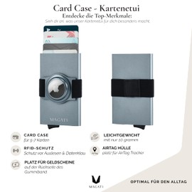 MAGATI AluGuard RFID Card Case - Slim Wallet Aluminium with RFID Protection - Compact Card Holder for Men and Women for up to 7 Cards, gray, Card case + elastic strap with AirTag compartment