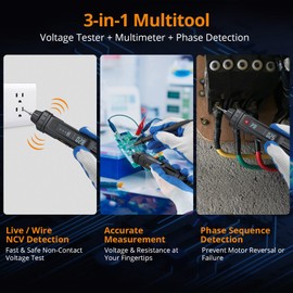 Neoteck 3 in 1 Pen Type Multimeter with Phase Sequence Detection 6000 Counts Digital Multimeter Voltage Tester with LCD Display for AC/DC Voltage Resistance Diode Continuity Capacitance Frequency