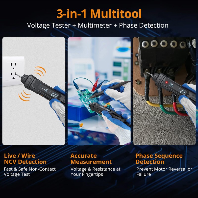 Neoteck 3 in 1 Pen Type Multimeter with Phase Sequence
