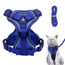 Grantop Adjustable Cat Harness, Escape-Proof Cat Harness with Lead Set, Soft Harness for Cats, Kittens, Dogs, Puppies, Deep Blue, M