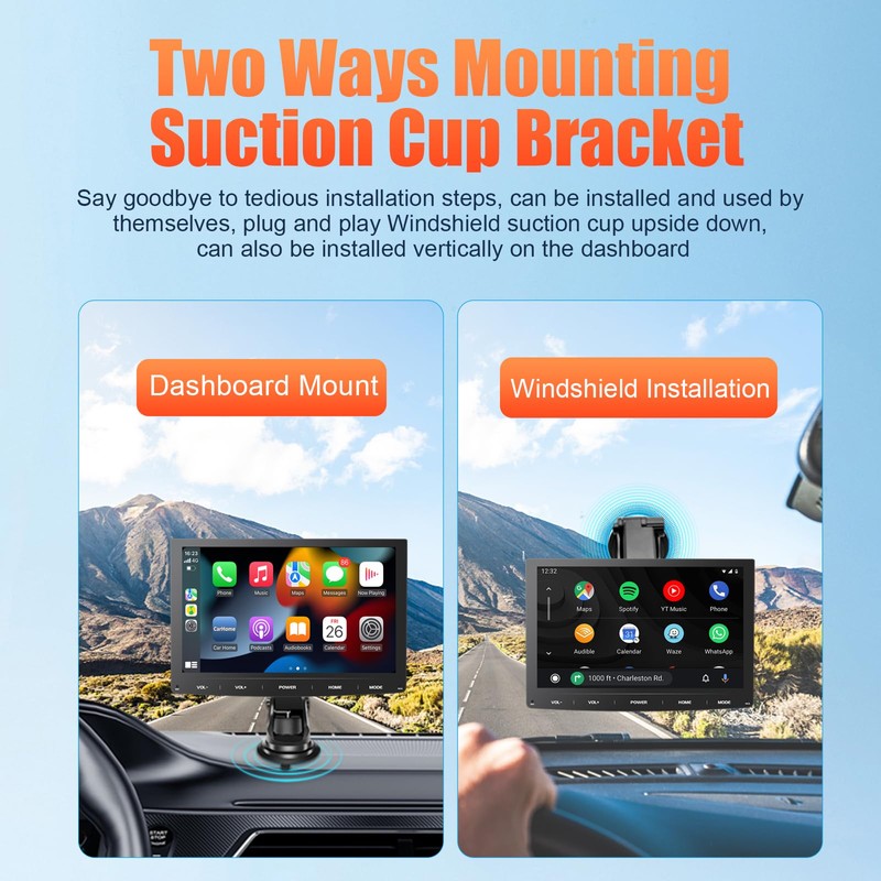 Portable Wireless Apple Carplay Car Stereo&Android Auto,1080P Backup Camera, GPS