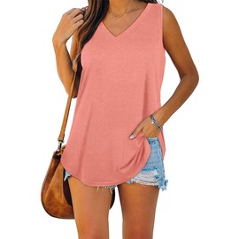Famulily Ladies Sleeveless V-Neck Tank Tops Women’s Solid Color Baggy Camisole Tunic Shirts Summer(Pink,S)