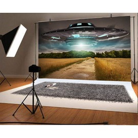 Leyiyi 10x8ft UFO Planet Arrive Backdrop Outer Space Creature Alien Travel Spacecraft Grunge Earth Western Rural Farmland Photo Background Cowboy Birthday Portrait Shoot Studio Vinyl Prop Wallpaper