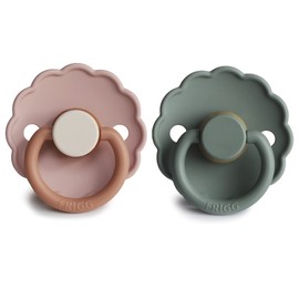 FRIGG Daisy Natural Rubber Baby Pacifier | Made in Denmark | BPA-Free (Biscuit/Lily Pad, 0-6 Months) 2-Pack