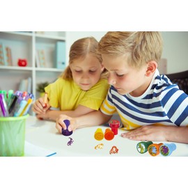 The Dreidel Company Dinosaur Stampers Theme Self-Ink Stamps for Kids, Crafts Party Favors, Assorted, 1.4" Inch Stamp (6-Pack)