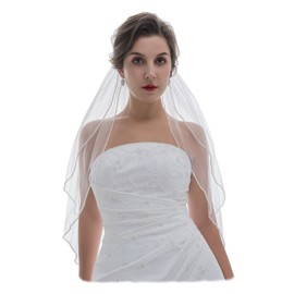 SAMKY 2T 2 Tier Rhinestones Crystal Edge Bridal Wedding Veil - Light Ivory Elbow Length 30" V353