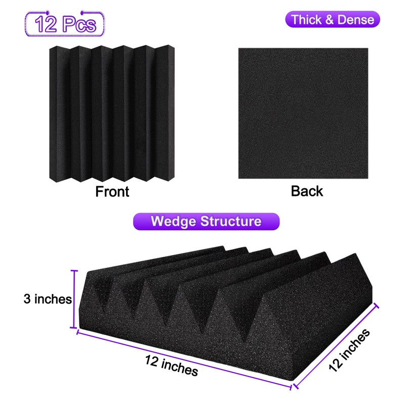 TroyStudio Thick Acoustic Foam Panels, 12 X 12 X 3