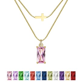 SILANER Emerald Birthstone Necklace for Women 14K Real Gold Plated Dainty Cross Pendant Cubic Zirconia Charm Chain Necklace Birthday Gifts for Women Jewelry