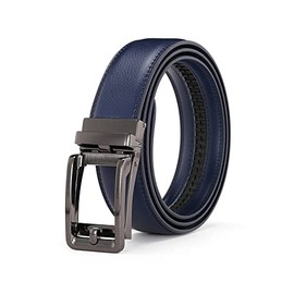 Magik Men Ratchet Belt Genuine Leather Belt w/Slide Ratchet Automatic Click Buckle (Blue)