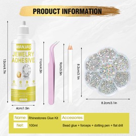 WANJAO Liquid Fusion Glue for Rhinestones Clear, Rhinestones Glue Craft Gems Bedazzle Kit for Fashion Decor Embellishments Crafts Clothing Clothes Tumblers Shoes, 100ml