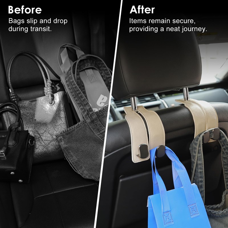 KINIVA Car Seat Headrest Storage Hooks, Set of 2, Suede