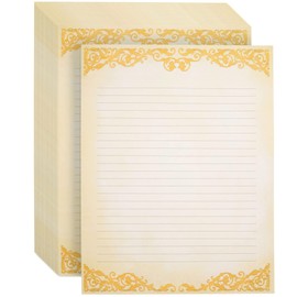 Pipilo Press 48 Pack Vintage Lined Stationery Paper Set for Letter Writing - Old-Fashioned Antique Fancy Ivory Edition 8.5 x 11 In Lined Letter Paper with Gold Border - Vintage Stationery