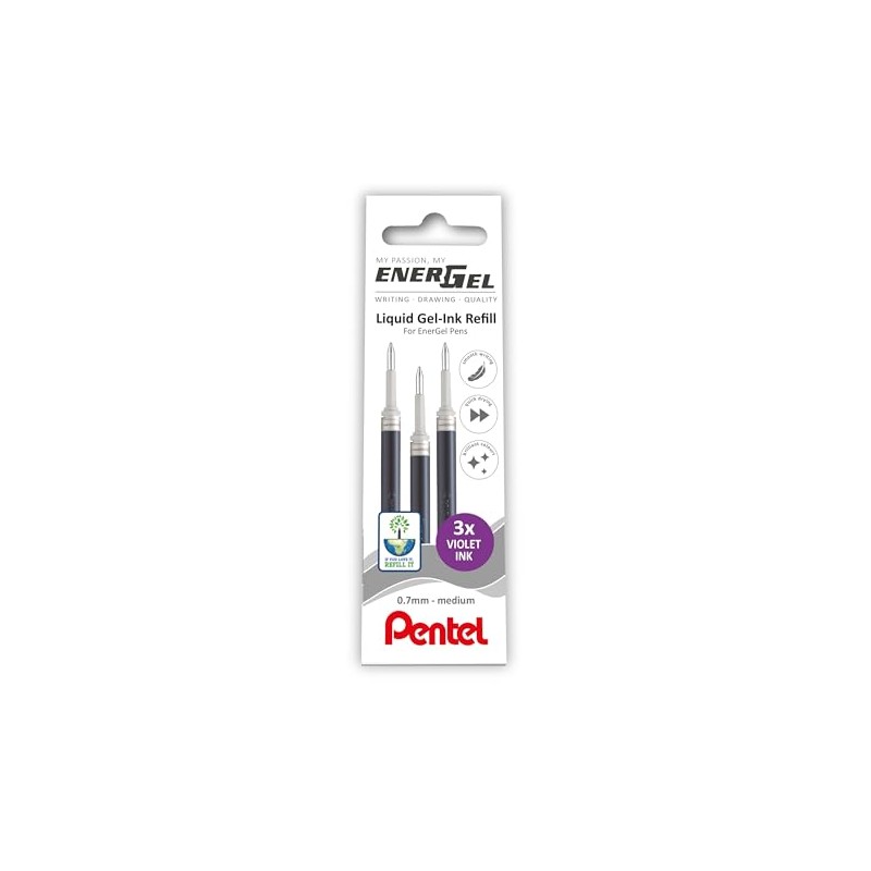 Pentel EnerGel 0.7mm Refill Wallet of 3 - Violet