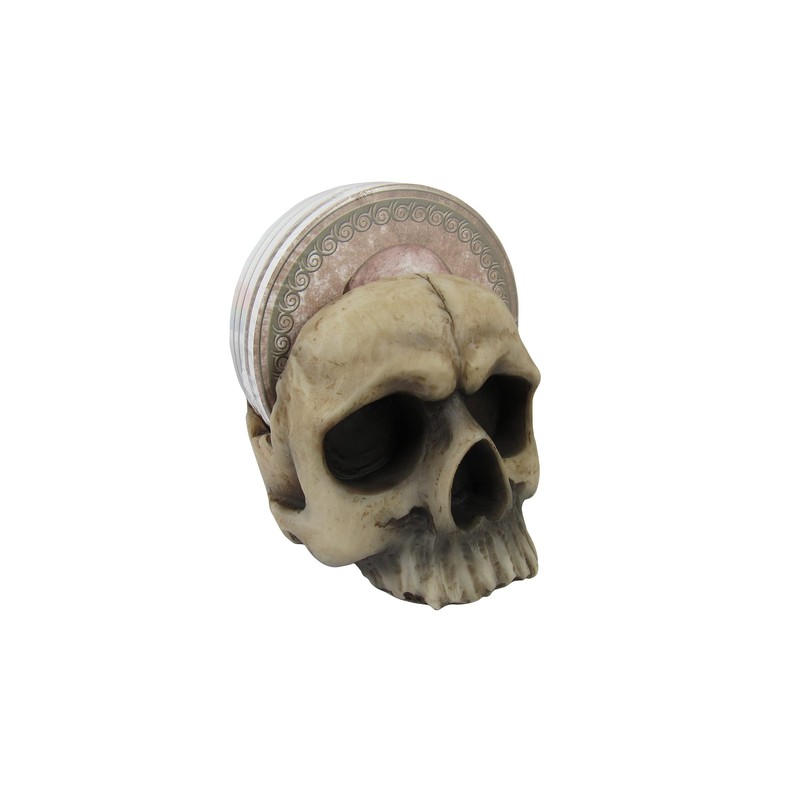 DWK Decorative Skull Holder with Drink Absorbent Coasters | 4