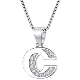 CHIRENMA 925 Sterling Silver 5A Cubic Zirconia Tiny Initial Necklaces for Women, Dainty Small Initial Pendant Necklaces in Sterling Silver (White-C)