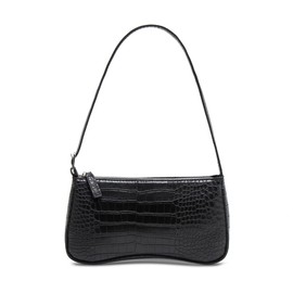 WSRYDJDL Small Purse for Women, Adjustable Shoulder Bags Crocodile Pattern Clutch Purse with Zipper Closure Retro (Arc bottom Black)
