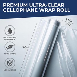 Better crafts Clear White Cellophane Wrap 40'' x 100' Roll - Colored Cellophane Sheets for Craft Baskets, Gift Wrapping Supplies, Plastic Wrap for Gift Baskets