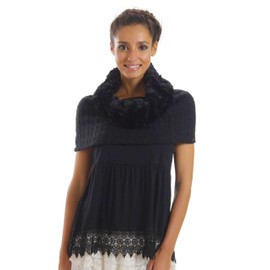 Fashion Faux fur infinity Scarf Neck Warmer with fitted sweater shoulder cape (BLACK)