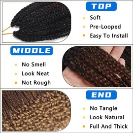 Goddess Box Braids Crochet Hair With Curly Ends Pre-Looped 14 Inch Synthetic Bohemian Box Hair For Black Woman (14 Inch, 1B/30/27#)