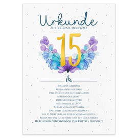 Kristall Hochzeit Geschenk Urkunde zum 15. Hochzeitstag | personalisierte Karte DIN A4 | Geschenkidee Kristallhochzeit Jubiläum Glückwunschkarte (15. Hochzeitstag Kristallhochzeit)