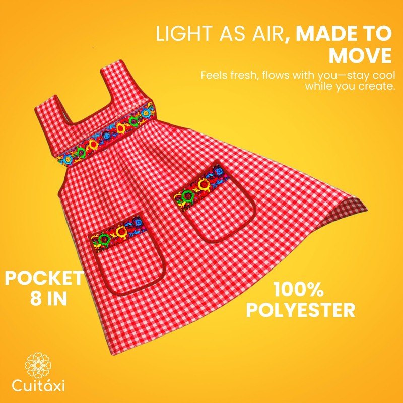 Cuitáxi Traditional Mexican apron for women with pockets beautiful flower