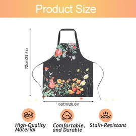 Floral Apron for Women 2 Pcs Waterproof Kitchen White Black Apron with Pockets and Adjustable Neck Strap for Cooking Baking Gardening BBQ Vintage Botanical Aprons for Women 28.4 X 26.8 Inches