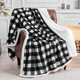 BEDELITE Sherpa Fleece Blanket - Black and White Buffalo Plaid Christmas Blanket, Super Soft Cozy Warm Thick Winter Throw Blankets for Couch and Bed, 50" x 60"