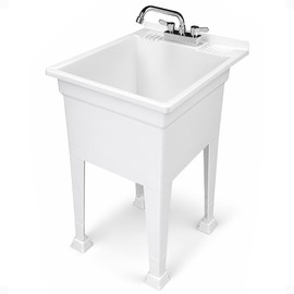 UTILITYSINKS Freestanding Utility Tub Sink with Quick Connect Drain, 18 x 24", White - Portable and Compact Sink with Faucet for Outdoor Kitchen, Laundry Room, Garage, and Basement