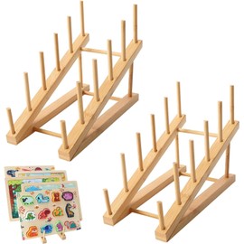GIKIMO Wooden Puzzle Storage Rack - 2 Pack Puzzle Organizer Puzzle Holder Rack for Kids & Adults | Durable Natural Wood | Large Capacity