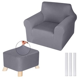 HunnmingRe Chair and Ottoman Covers Slipcover Set Armchair Cover T Cushion Chair Slipcover Milk Silk Sofa Furniture Protector Couch Soft for Armchair Ottoman(Gray)