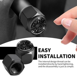 Tire Valve Stem Caps 4 Pack, Car Wheel Stem Caps,Aluminum Air Valve Covers Universal Fit for Cars, SUVs,Trucks, Bikes, and Motorcycles(Skull Head Rose)