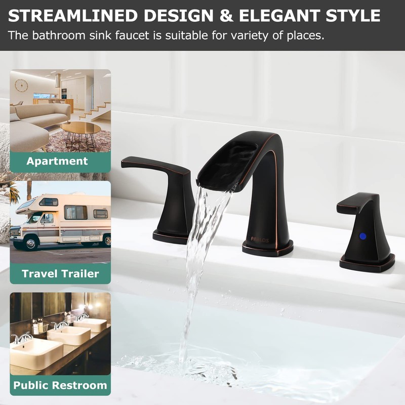 PARLOS Waterfall Widespread Two-Handle Bathroom Faucet with Metal Pop Up