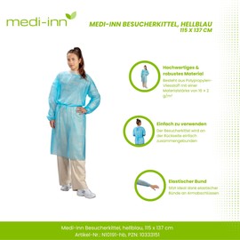 Medi-Inn PP-Besucherkittel | 10 Stück blau | 115 x 137 cm | Schutzkittel mit Gummi-Bündchen zum Binden