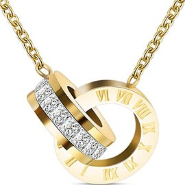 Jude Jewelers Collar de acero inoxidable con círculos entrelazados, estilo infinito, números romanos, Metal, Circonia cúbica