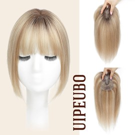 UIPEUBO Hair Toppers for Women Real Human Hair Toppers with Thinning Hairpieces for Women with Bangs 10 Inch Human Hair Topper for Cover Gray Roots (4T10/16#)
