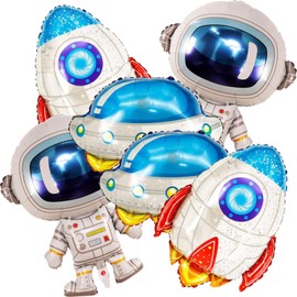 AHVMIL Pack of 6 Space Children's Birthday Decoration, Large Astronaut Spaceship Rocket Balloons Set - Decoration for Space Birthday Parties