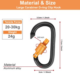 MABUSIYI 4PCS D-ing Carabiner Clip with Screw Lock, 8cm/3inch heavy duty Aluminum Alloy Locking Key Chain Carabiner Clip Hook for Camping Hiking Backpack (Orange)