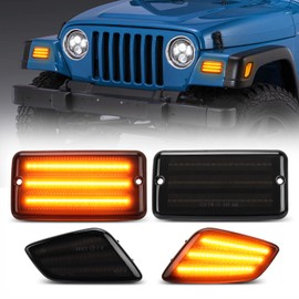 SUPAREE Led Front Turn Signal Lights and Led Side Marker Lights fit for Jeep Wrangler TJ 1997-2006, Amber Parking Light DRL and Amber Turn Signal, Smoked Lens 4PCS