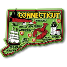 Connecticut Colorful State Magnet by Classic Magnets, 3.6" x 2.7", Collectible 3D Rubber Vintage-Style Souvenirs and Gifts Made in The USA