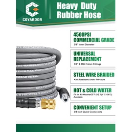 Coyardor 3/8" Pressure Washer Hose 35 FT 4500 PSI, Steel Braided Layer & NonMarking Rubber for Hot/Cold Water High Power Washer Replacement With 3/8 Inch Quick Connect & M22 Fitting, Industrial-grade