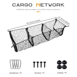 SCUARI Cargo Net,Truck Bed Organizer,Car Accessories Cargo Net for Pickup Truck Bed,3 Pocket Truck Truck Bed Cargo Net,43.3" x 11.8" Elastic Cargo Net,Suitable for Car SUV Van Trunk Pickup Truck