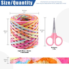 GLARKS 200m Raffia Ribbon with Scissors Set, Red and Green Colored Raffia Paper Craft Ribbon Natural Raffia String Kraft Packing Ribbon Twine Ribbon for Gift Wrapping Packing Crafting Supplies